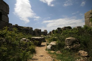 Ruines de la basilique et au milieu le soubassement de la colonne de Saint Siméon le Stylite